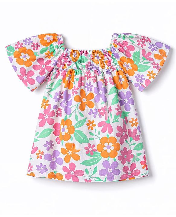 Babyhug Single Jersey Knit Half Sleeves Top & Shorts Set with Floral Print - Multicolor