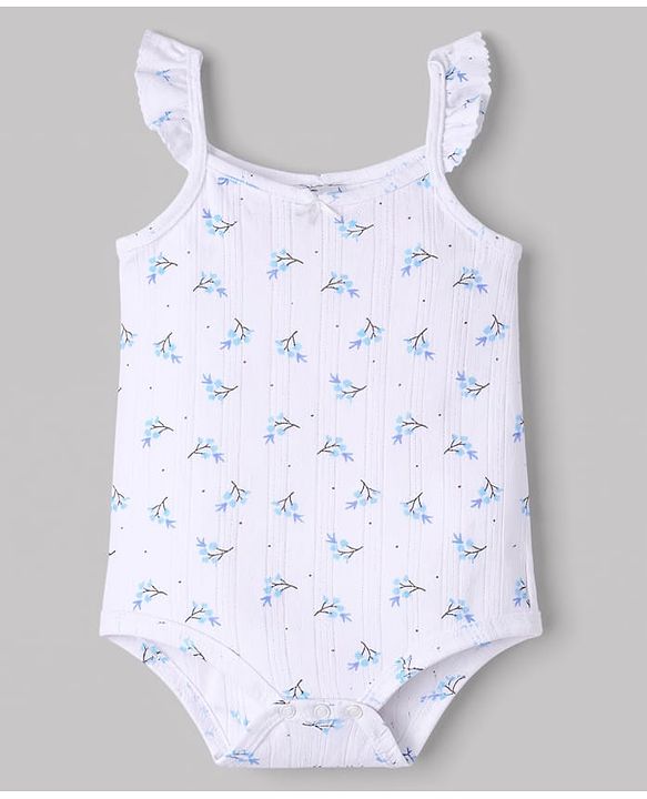 Babyhug 100% Cotton Interlock Knit Sleeveless Onesies With Floral Print Pack of 3 - Multicolor