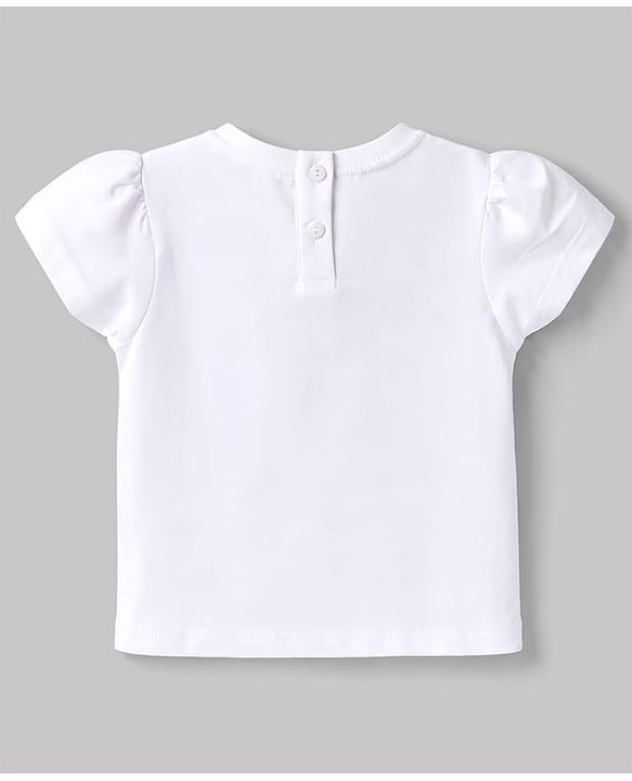 Babyhug Cotton Knit Half Sleeves Top with Floral Print & Applique - Multicolor