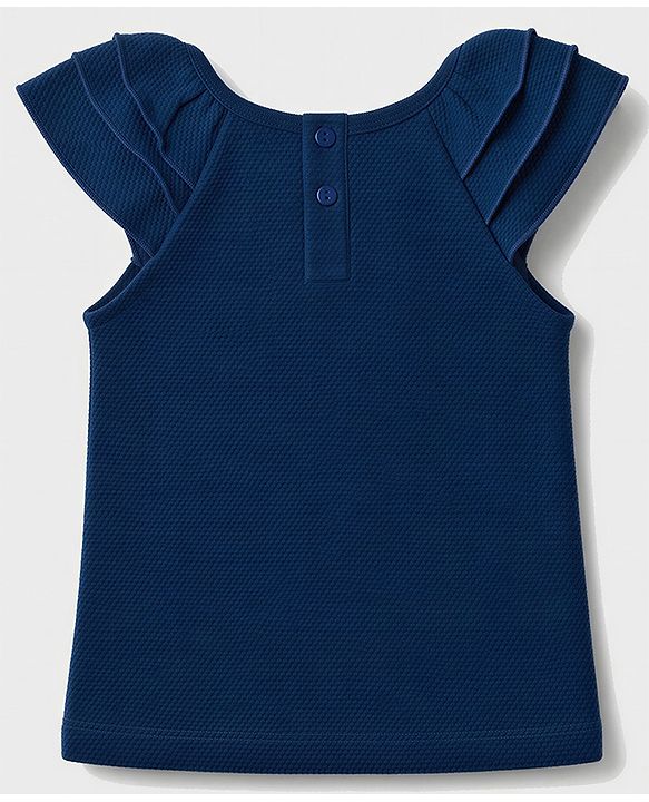 Babyhug 100% Cotton Popcorn Knit Sleeveless Top with Lace Bow Detailing - Navy
