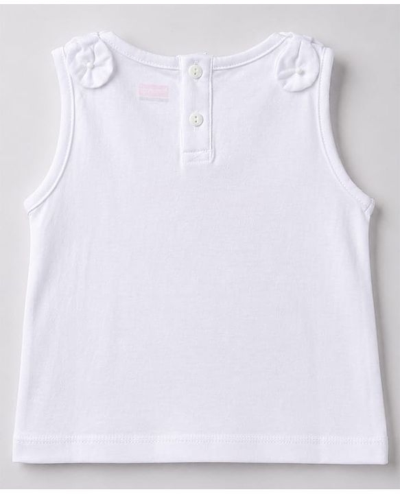 Babyhug 100% Cotton Knit Sequinned & Monaco Holiday Graphic Sleeveless Top with Knot Detailing - White