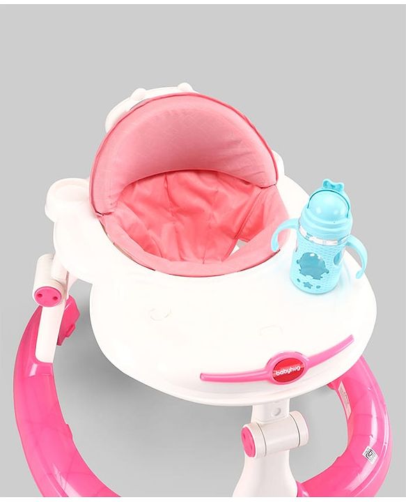 Babyhug 2-in-1 Baby Walker & Push Walker With Musical Play Tray - Pink| Soft Cushion Seat| Compact Fold| Caster Wheels| Adjustable Height| Removable Activity Tray| Toy for 9+ months| Gifting Option