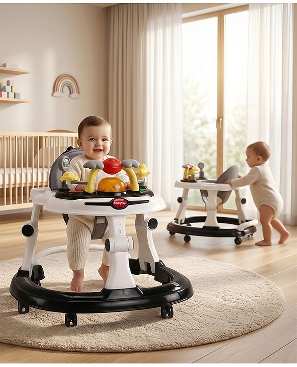 Babyhug 2-in-1 Baby Walker & Push Walker With Musical Play Tray - Pink| Soft Cushion Seat| Compact Fold| Caster Wheels| Adjustable Height| Removable Activity Tray| Toy for 9+ months| Gifting Option