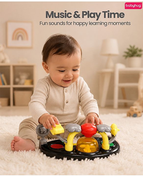 Babyhug 2-in-1 Baby Walker & Push Walker With Musical Play Tray - Pink| Soft Cushion Seat| Compact Fold| Caster Wheels| Adjustable Height| Removable Activity Tray| Toy for 9+ months| Gifting Option