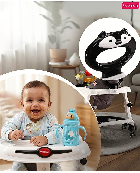 Babyhug 2-in-1 Baby Walker & Push Walker With Musical Play Tray - Pink| Soft Cushion Seat| Compact Fold| Caster Wheels| Adjustable Height| Removable Activity Tray| Toy for 9+ months| Gifting Option