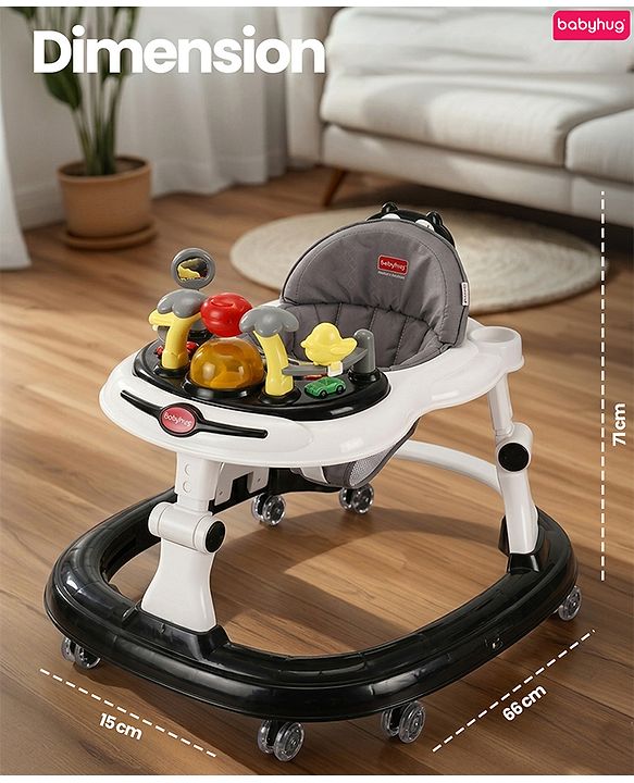 Babyhug 2-in-1 Baby Walker & Push Walker With Musical Play Tray - Pink| Soft Cushion Seat| Compact Fold| Caster Wheels| Adjustable Height| Removable Activity Tray| Toy for 9+ months| Gifting Option