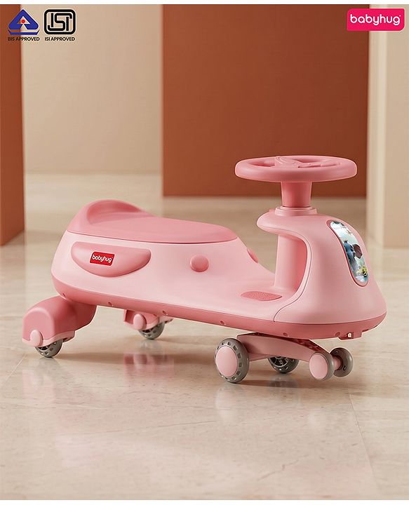 Babyhug Kids Twister Swing Car With LED Lights & Music - Pink| Smooth PU Wheels| Encourages Active Play| Built for Rough Play| Easy to Handle| Sport Gift for 3 to 8 yrs Boys & Girls| Comfortable Seat
