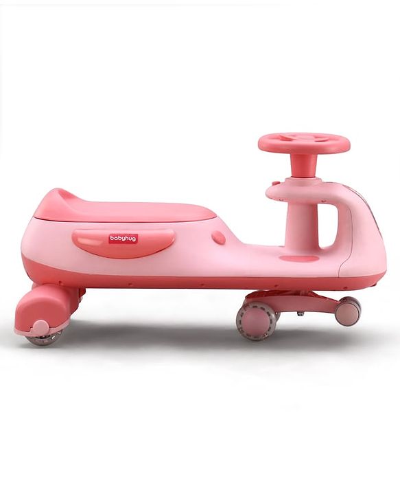 Babyhug Kids Twister Swing Car With LED Lights & Music - Pink| Smooth PU Wheels| Encourages Active Play| Built for Rough Play| Easy to Handle| Sport Gift for 3 to 8 yrs Boys & Girls| Comfortable Seat