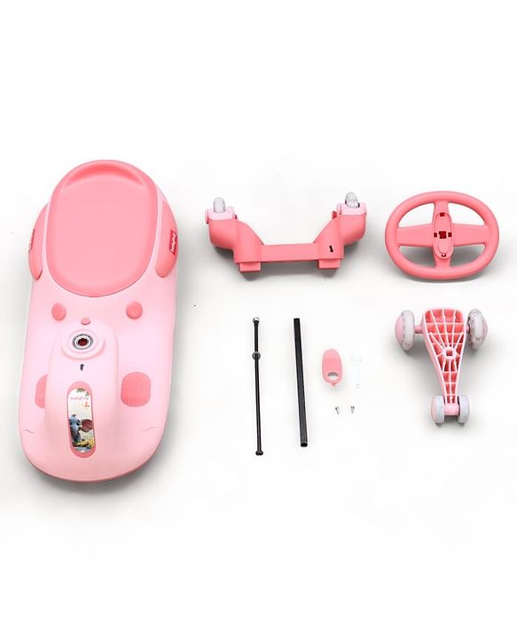 Babyhug Kids Twister Swing Car With LED Lights & Music - Pink| Smooth PU Wheels| Encourages Active Play| Built for Rough Play| Easy to Handle| Sport Gift for 3 to 8 yrs Boys & Girls| Comfortable Seat