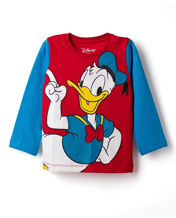 Babyhug Disney Single Jersey Knit Full Sleeves T-Shirt & Pyjama Night Suit With Mickey Mouse & Donald Duck Graphic Pack of 2 - Red / Blue