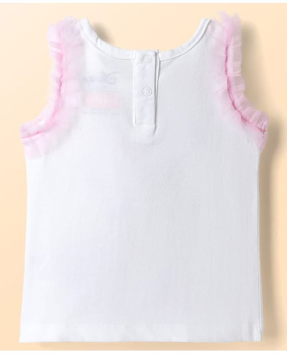 Babyhug Disney Cotton Knit Sleeveless T-Shirt with Minnie Mouse Graphics White 3-6 Months
