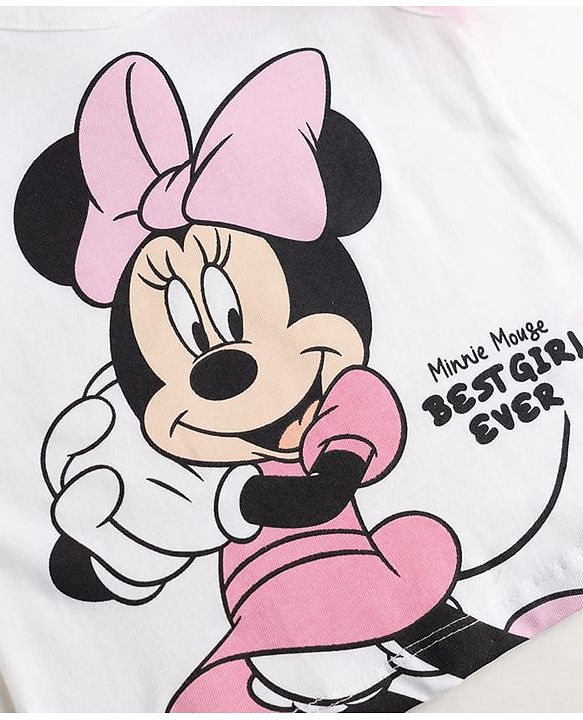 Babyhug Disney Cotton Knit Sleeveless T-Shirt with Minnie Mouse Graphics White 3-6 Months
