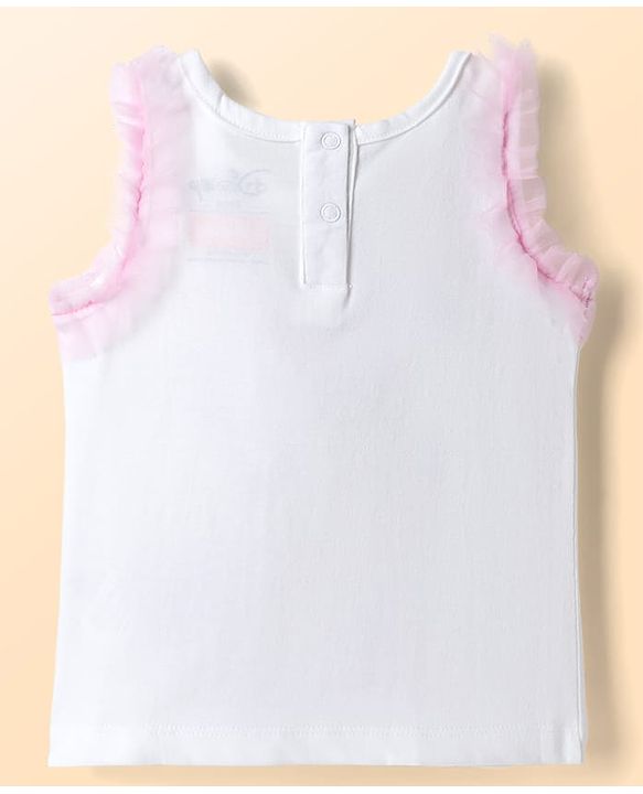Babyhug Disney Cotton Knit Sleeveless T-Shirt with Minnie Mouse Graphics White 3-6 Months
