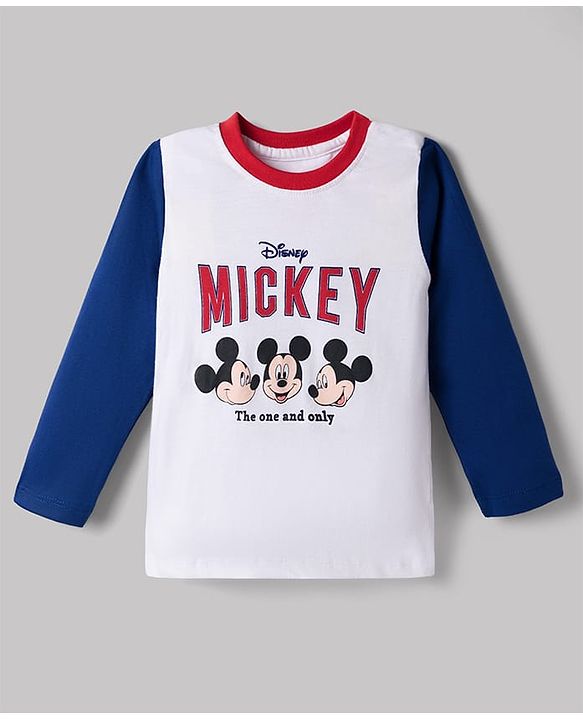 Babyhug Disney 100% Cotton Knit Full Sleeves T-Shirt & Pyjama Night Suit - Blue & Red