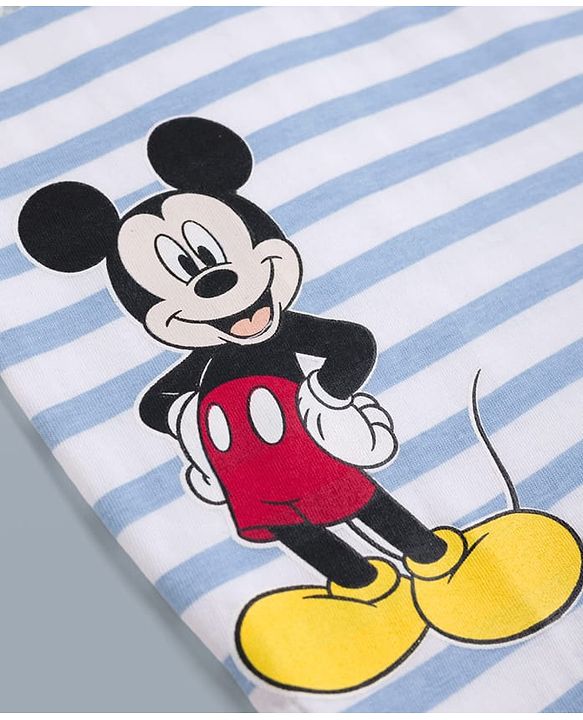 Babyhug Disney Single Jersey Knit Half Sleeves Striped Polo T-Shirt With Mickey Mouse Graphic - Blue