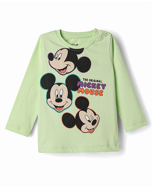 Babyhug Disney Single Jersey Knit Full Sleeves T-Shirt Payjama Nightsuit with Micky Mouse Graphics  - Limegreen & Lavender