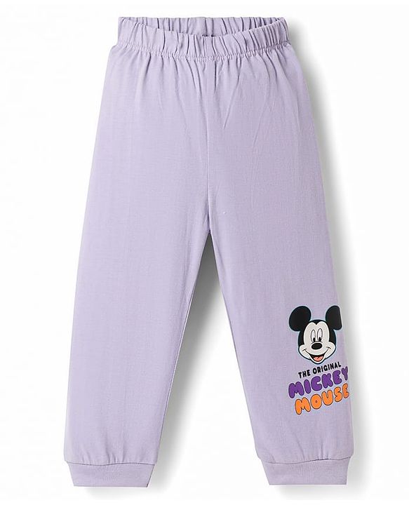 Babyhug Disney Single Jersey Knit Full Sleeves T-Shirt Payjama Nightsuit with Micky Mouse Graphics  - Limegreen & Lavender