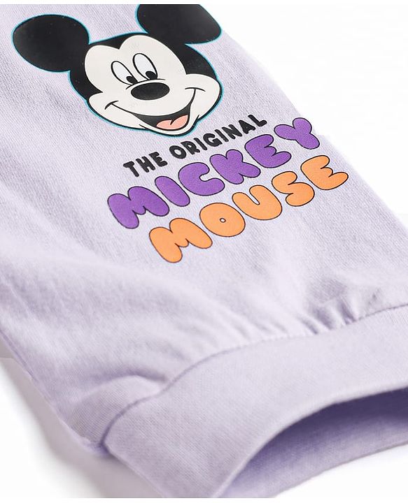 Babyhug Disney Single Jersey Knit Full Sleeves T-Shirt Payjama Nightsuit with Micky Mouse Graphics  - Limegreen & Lavender