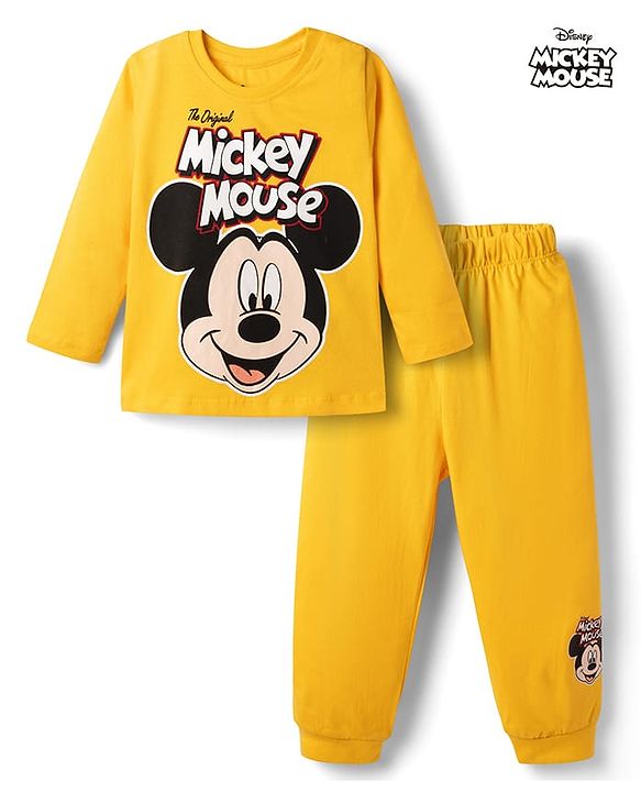 Babyhug Disney 100% Cotton Knit Full Sleeves T-Shirt & Pyjama Night Suit With Micky Mouse Graphics- Multicolor