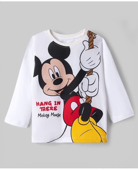 Babyhug Disney Single Jersey Knit Full Sleeves T-Shirt & Pyjama Night Suit With Mickey Mouse Graphic - White / Navy Blue