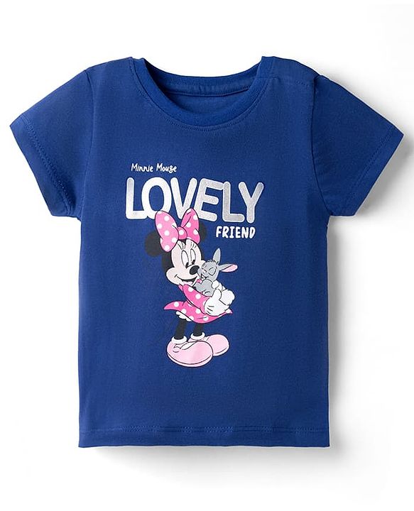 Babyhug Disney 100% Cotton Knit Half Sleeves T-Shirt & Shorts Night Suit With Minnie Mouse Graphic - Navy Blue & Pink