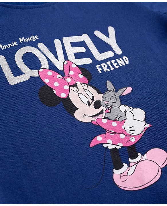 Babyhug Disney 100% Cotton Knit Half Sleeves T-Shirt & Shorts Night Suit With Minnie Mouse Graphic - Navy Blue & Pink