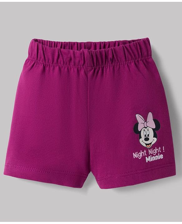 Babyhug Disney 100% Cotton Knit Half Sleeves T-shirt & Shorts Night Suit With Minnie Mouse Graphics - Dark Pink