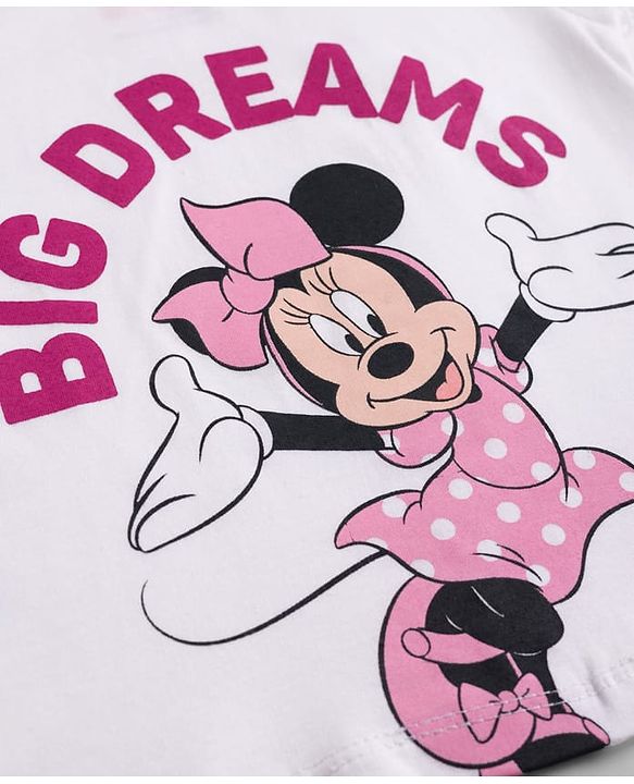 Babyhug Disney 100% Cotton Knit Half Sleeves T-shirt & Shorts Night Suit With Minnie Mouse Graphics - Dark Pink