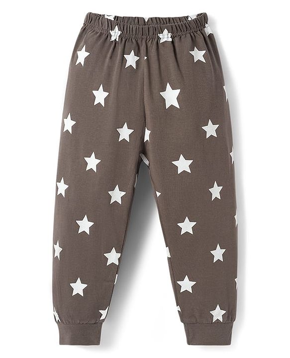 Babyhug Cotton Knit Half Sleeves T-Shirt & Pyjama Night Suit with Dino Print - Charcoal Grey