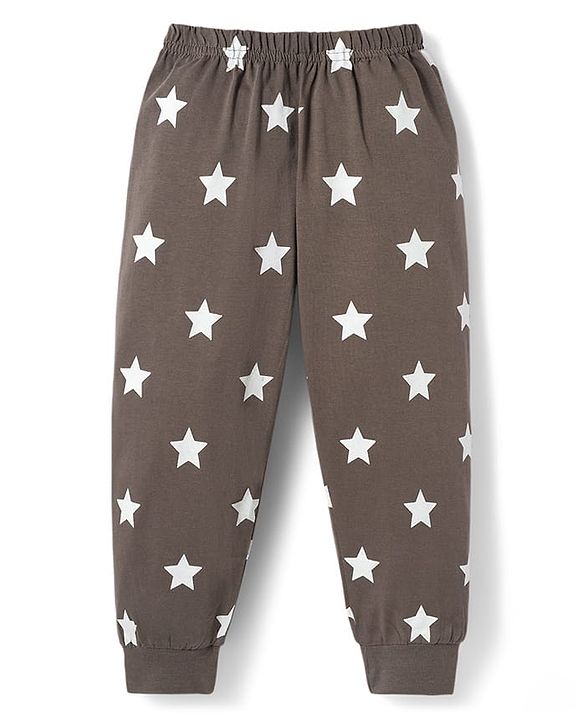 Babyhug Cotton Knit Half Sleeves T-Shirt & Pyjama Night Suit with Dino Print - Charcoal Grey