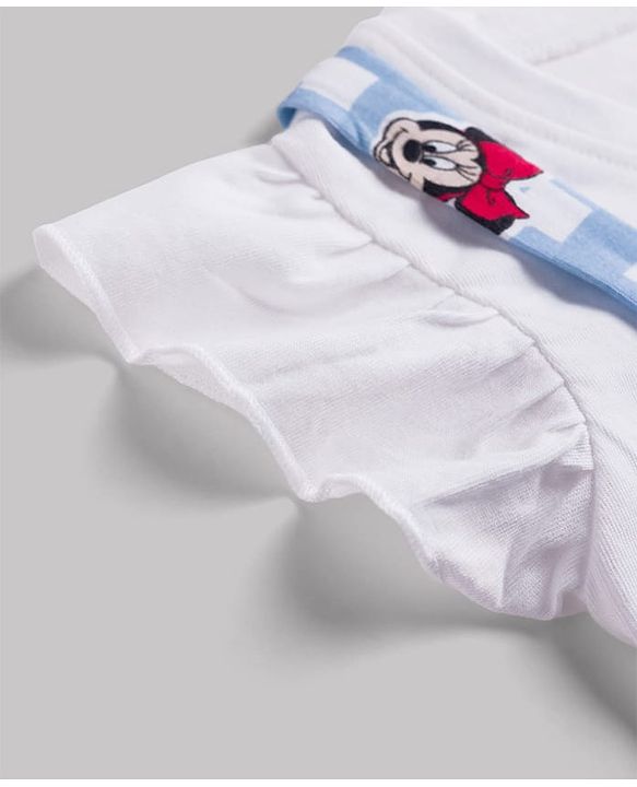 Babyhug Disney Half Sleeves Frill Detailing Dungaree Set With Minnie Mouse Graphic  - Light Blue