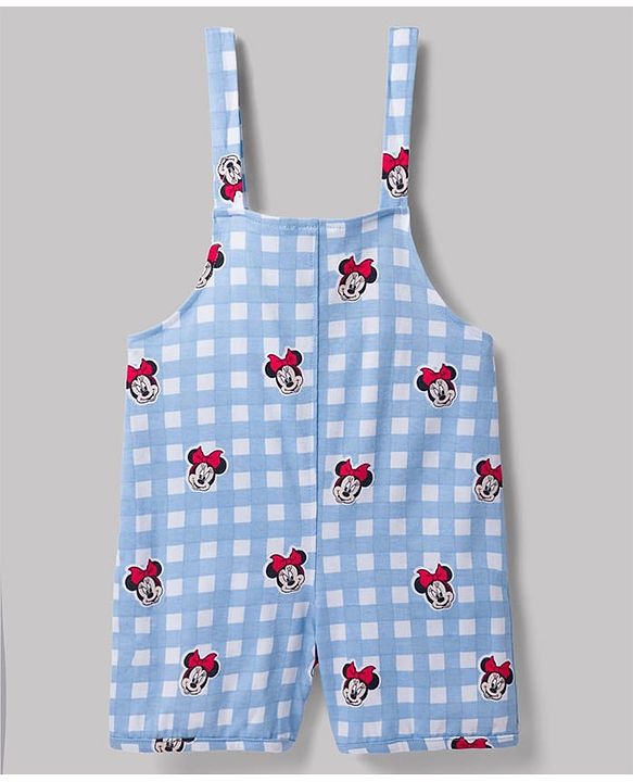 Babyhug Disney Half Sleeves Frill Detailing Dungaree Set With Minnie Mouse Graphic  - Light Blue