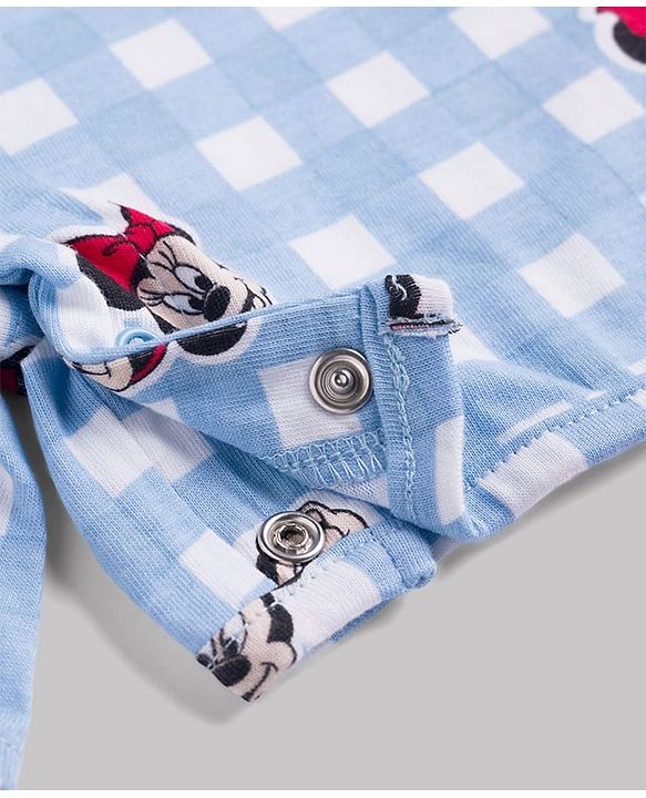 Babyhug Disney Half Sleeves Frill Detailing Dungaree Set With Minnie Mouse Graphic  - Light Blue