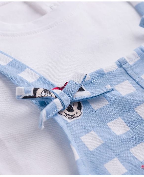 Babyhug Disney Half Sleeves Frill Detailing Dungaree Set With Minnie Mouse Graphic  - Light Blue