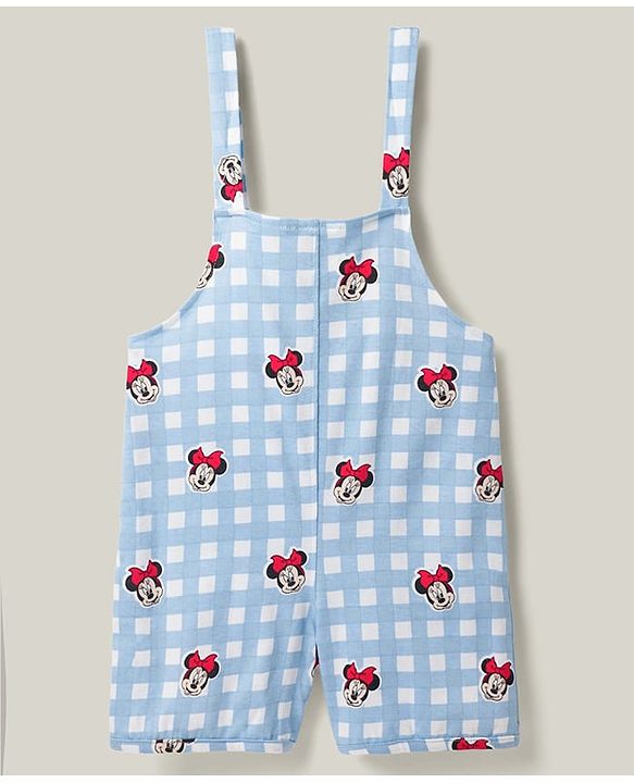 Babyhug Disney Half Sleeves Frill Detailing Dungaree Set With Minnie Mouse Graphic  - Light Blue