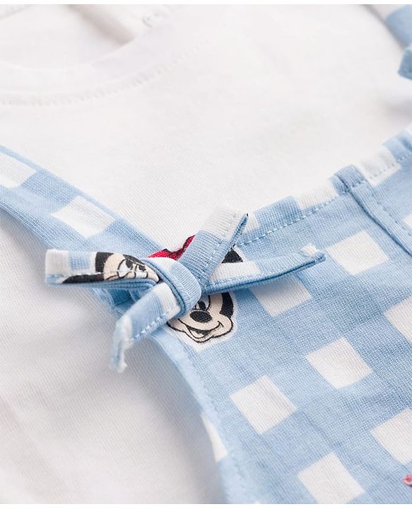Babyhug Disney Half Sleeves Frill Detailing Dungaree Set With Minnie Mouse Graphic  - Light Blue