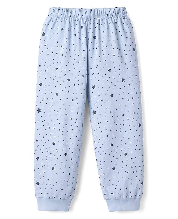 Babyhug Cotton Knit Half Sleeves T-Shirt & Pyjama Night Suit with Astronaut Print - Blue