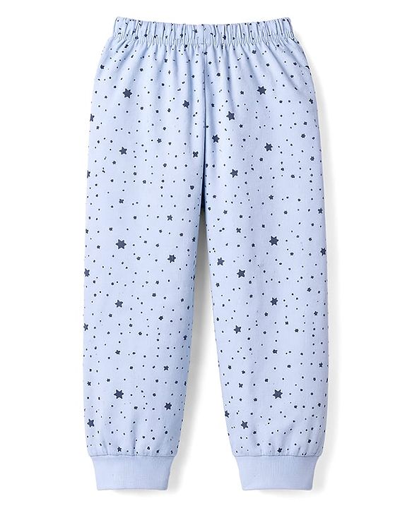 Babyhug Cotton Knit Half Sleeves T-Shirt & Pyjama Night Suit with Astronaut Print - Blue
