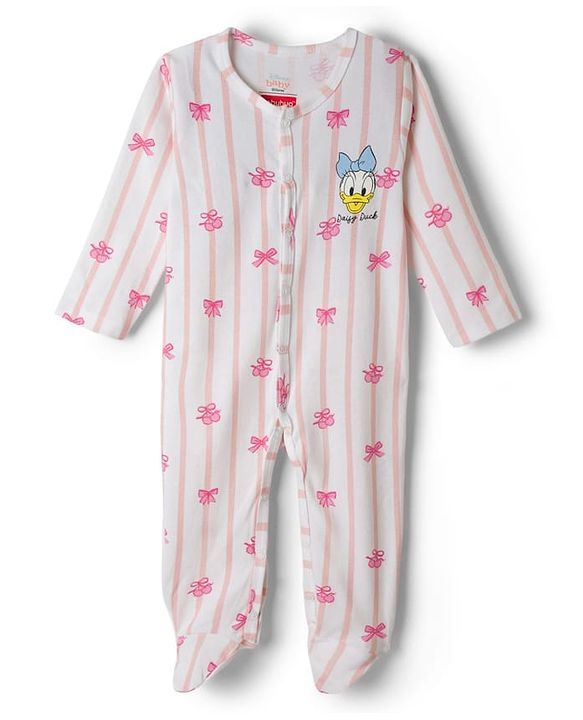 Babyhug Disney Interlock Knit Full Sleeves Footed Sleepsuits with Minnie Mouse & Donald Duck Graphic Pack of 2 - Light Blue