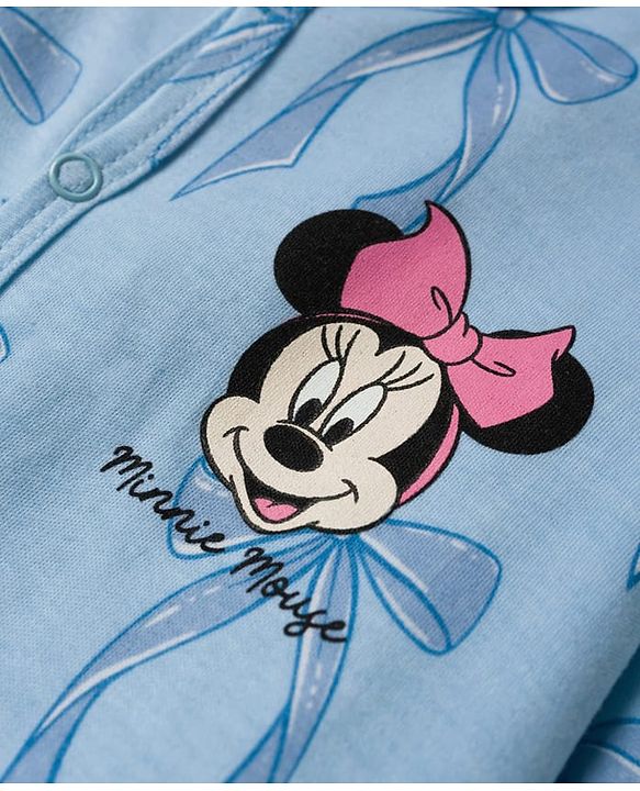 Babyhug Disney Interlock Knit Full Sleeves Footed Sleepsuits with Minnie Mouse & Donald Duck Graphic Pack of 2 - Light Blue