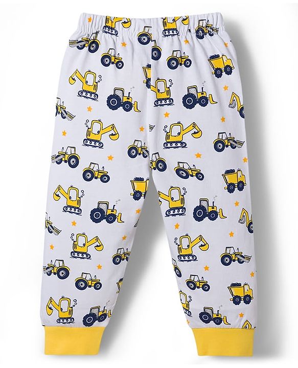 Babyhug Cotton Knit Half Sleeves T-Shirt & Pyjama Night Suit with JCB Print -  Yellow