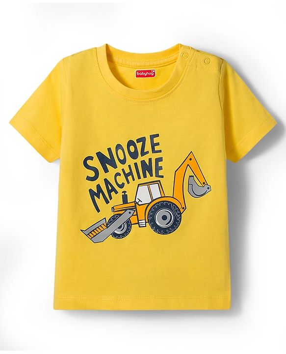 Babyhug Cotton Knit Half Sleeves T-Shirt & Pyjama Night Suit with JCB Print -  Yellow