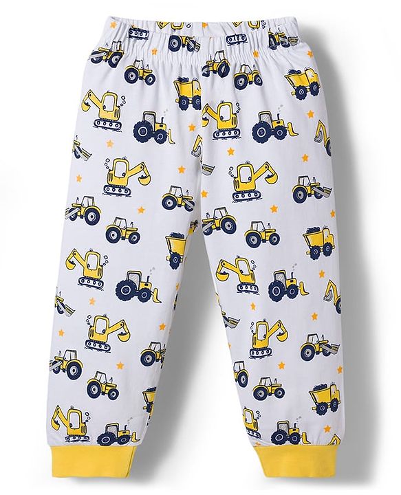 Babyhug Cotton Knit Half Sleeves T-Shirt & Pyjama Night Suit with JCB Print -  Yellow