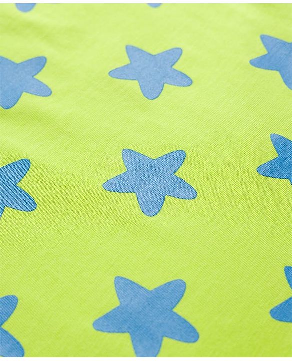 Babyhug Cotton Knit Full Sleeves T-Shirt & Pyjama Co-ord Night Suit with Star Print - Lime Green