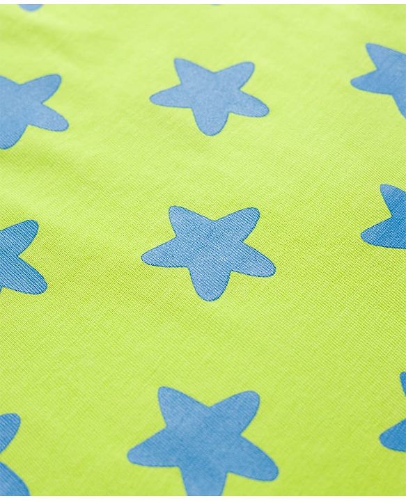 Babyhug Cotton Knit Full Sleeves T-Shirt & Pyjama Co-ord Night Suit with Star Print - Lime Green