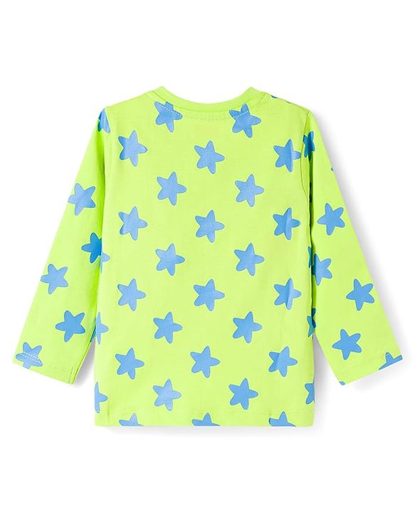 Babyhug Cotton Knit Full Sleeves T-Shirt & Pyjama Co-ord Night Suit with Star Print - Lime Green