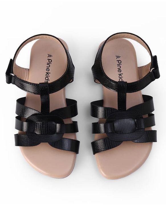 Pine Kids Solid Colour Velcro Closure Sandals - Black
