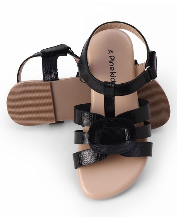 Pine Kids Solid Colour Velcro Closure Sandals - Black