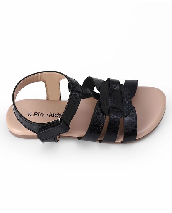Pine Kids Solid Colour Velcro Closure Sandals - Black