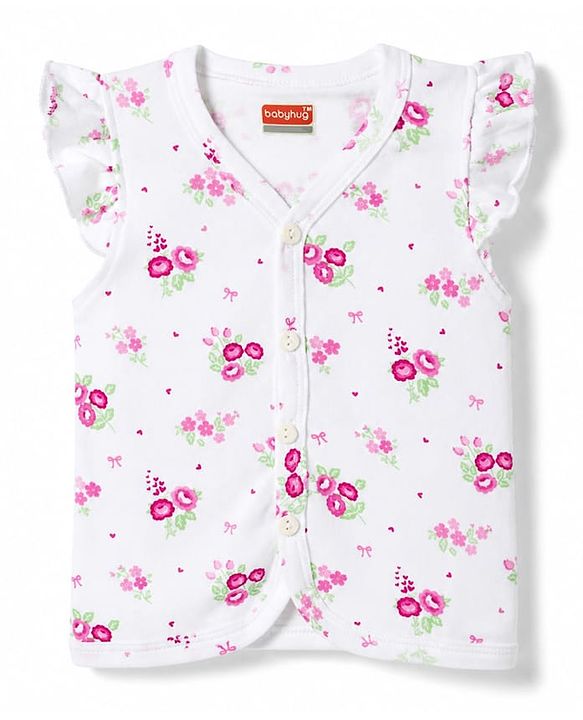 Babyhug 100% Cotton Interlock Woven Sleeveless Jhablas with Hearts & Floral Print Pack Of 3 - Pink White & Green